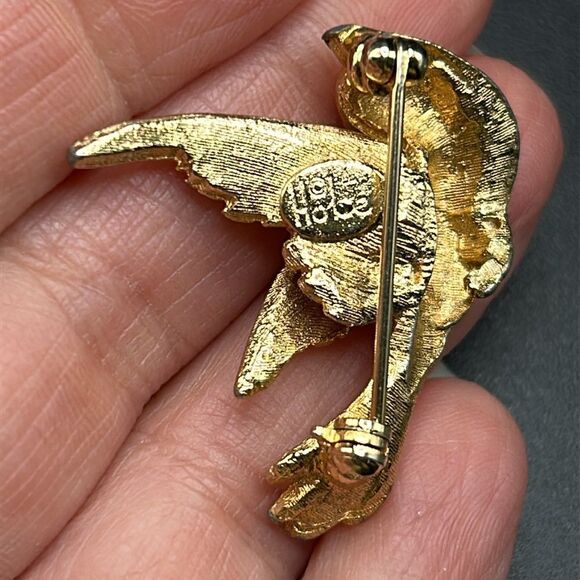 VTG Hobe Gold Tone Bird Brooch Pin Pearls, Blue Eye - Picture 3 of 7